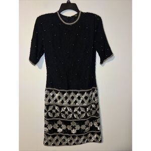 Vintage Royal Feelings Women Size S Evening Party Dress Silk Beaded Sequin Lined